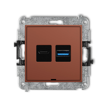 Mechanizm ładowarki USB podwójnej USB C + USB A, 20W max., bez pola opisowego Karlik seria MINI 63MCUSBBO-8 kolor terakota