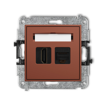 Mechanizm gniazda pojedynczego HDMI 2.1, 8K + gniazda komp. poj. 1xRJ45, kat. 6A, 8-stykowy Karlik seria ICON 63IGHK-86A kolor terakota