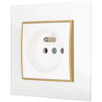 Gniazdo pojedyncze z ramką kwadratową efekt szkła seria ICON kolor biały/złoty