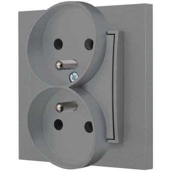 Gniazdo podwójne z ramką prostą seria MINI kolor szary mat