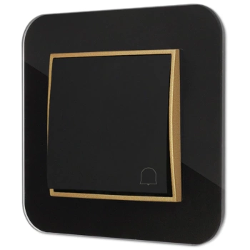 Włącznik dzwonkowy z ramką zaokrągloną efekt szkła seria ICON kolor czarny/złoty