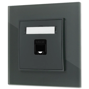 Gniazdo internetowe rj45 1x z ramką kwadratową efekt szkła seria ICON kolor grafitowy mat