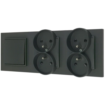 Włącznik pojedynczy i dwa gniazda podwójne z ramką prostą seria MINI kolor grafitowy mat