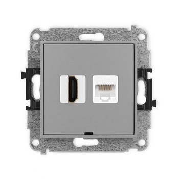 Mechanizm gniazda pojedynczego HDMI 2.0, 4K + gniazda komp. poj. 1xRJ45, kat. 5e, 8-stykowy, bez pola opisowego Karlik seria ICON 27IGHKBO-45e kolor szary mat