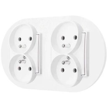 Dwa gniazda podwójne z ramką okrągłą seria MINI kolor biały mat