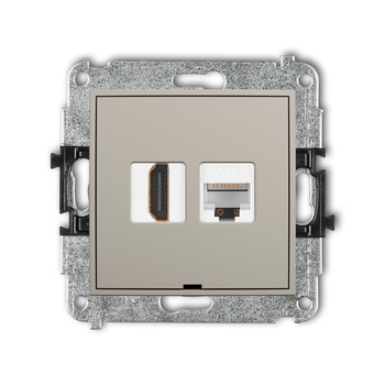 Mechanizm gniazda pojedynczego HDMI 2.0, 4K + gniazda komp. poj. 1xRJ45, kat. 5e, 8-stykowy, bez pola opisowego Karlik seria ICON 60IGHKBO-45e kolor taupe