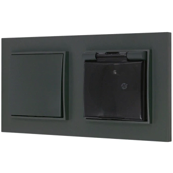 Włącznik pojedynczy z gniazdem hermetycznym z ramką prostą seria MINI kolor grafitowy mat