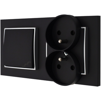 Włącznik z gniazdkiem  bezpieczne dla dzieci kolor czarny mat/srebrny 15