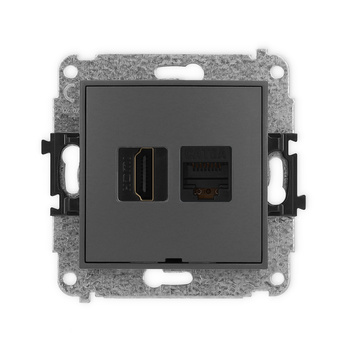 Mechanizm gniazda pojedynczego HDMI 2.0, 4K + gniazda komp. poj. 1xRJ45, kat. 6A, 8-stykowy, bez pola opisowego Karlik seria ICON 28IGHKBO-46A kolor grafitowy mat