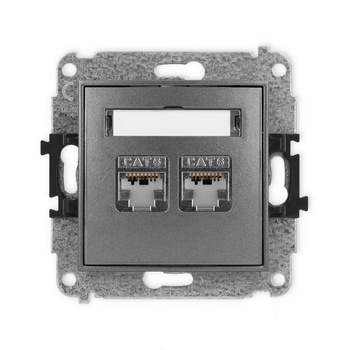 Mechanizm gniazda komputerowego podwójnego 2xRJ45, kat. 6, ekranowany, 8-stykowy Karlik seria ICON 11IGK-6 kolor grafitowy