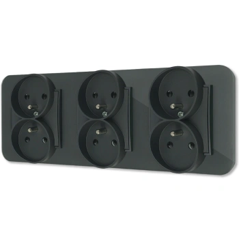 Trzy gniazda podwójne z ramką zaokrągloną efekt szkła seria ICON kolor grafitowy mat