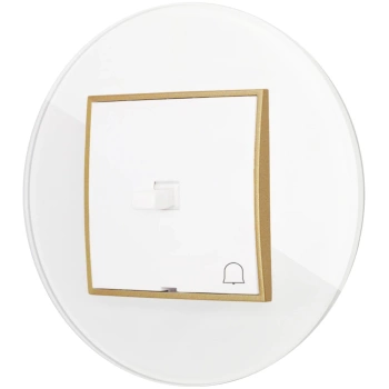Włącznik dzwonkowy w stylu USA ramka okrągła efekt szkła seria ICON kolor biały/złoty