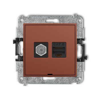 Mechanizm gniazda antenowego poj. typu F SAT + gniazda komp. poj. 1xRJ45, kat. 6, 8-stykowy, bez pola opisowego Karlik seria MINI 63MGFKBO-3 kolor terakota