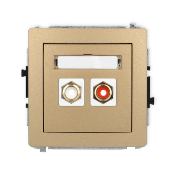 Mechanizm gniazda podwójnego RCA typu cinch - biały i czerwony, pozłacany Karlik seria DECO 8DGRCA-2 kolor złoty metalik