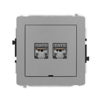 Mechanizm gniazda komputerowego podwójnego 2xRJ45, kat. 6, ekranowany, 8-stykowy, bez pola opisowego Karlik seria DECO 27DGKBO-6 kolor szary mat