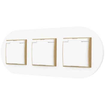 Trzy gniazda hermetyczne z ramką okrągłą seria MINI kolor biały złoty
