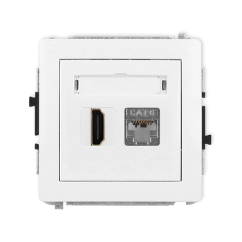 Mechanizm gniazda pojedynczego HDMI 2.0, 4K + gniazda komp. poj. 1xRJ45, kat. 6, ekranowany, 8-stykowy Karlik seria DECO 25DGHK-46 kolor biały mat