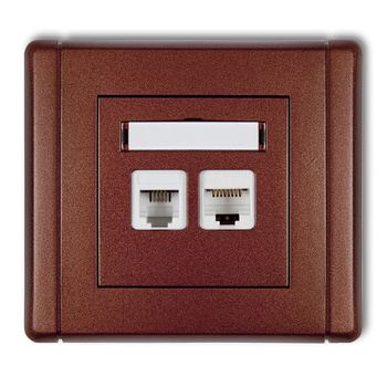 Gniazdo telefoniczne pojedyncze 1xRJ11 + komputerowe pojedyncze 1xRJ45, kat. 5e, 8-stykowe, beznarzędziowe Karlik seria FLEXI 9FGTK kolor brązowy metalik