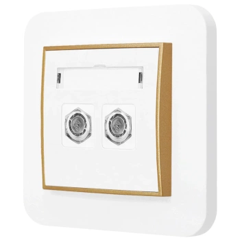 Gniazdo antenowe 2x z ramką zaokrągloną seria MINI kolor biały mat/złoty