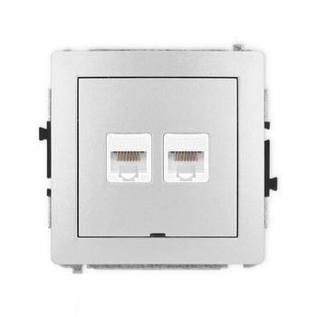 Mechanizm gniazda komputerowego podwójnego 2xRJ45, kat. 5e, 8-stykowy, bez pola opisowego Karlik seria DECO 7DGKBO-2 kolor srebrny metalik