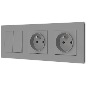 Włącznik podwójny i dwa gniazda pojedyncze z ramką seria Bella kolor popiel mat