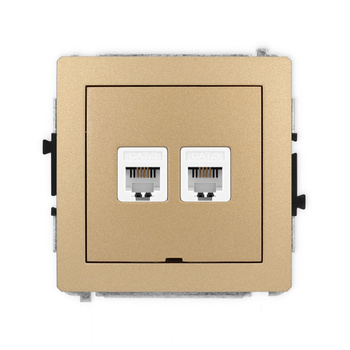 Mechanizm gniazda telefonicznego podwójnego 2xRJ11, 4-stykowy, beznarzędziowe, bez pola opisowego Karlik seria DECO 8DGTBO-2 kolor złoty metalik