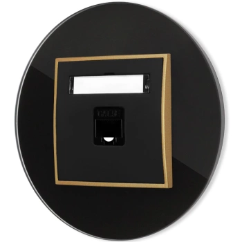 Gniazdo internetowe rj45 1x z ramką okrągłą efekt szkła seria ICON kolor czarny/złoty