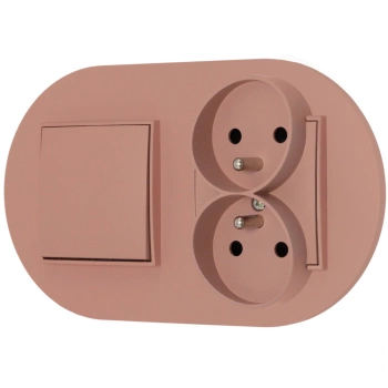 Włącznik pojedynczy z gniazdem podwójnym z ramką okrągłą seria MINI kolor łososiowy
