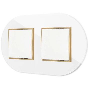 Dwa włączniki pojedyncze z ramką okrągłą efekt szkła seria ICON kolor biały/złoty