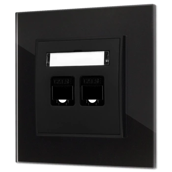 Gniazdo internetowe rj45 2x z ramką kwadratową efekt szkła seria ICON kolor czarny