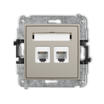 Mechanizm gniazda telefonicznego podwójnego 2xRJ11, 4-stykowy, beznarzędziowe Karlik seria ICON 60IGT-2 kolor taupe