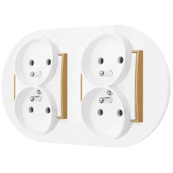 Dwa gniazda podwójne z ramką okrągłą seria MINI kolor biały mat/złoty