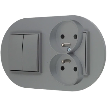 Włącznik podwójny z gniazdem podwójnym z ramką okrągłą seria MINI kolor szary mat