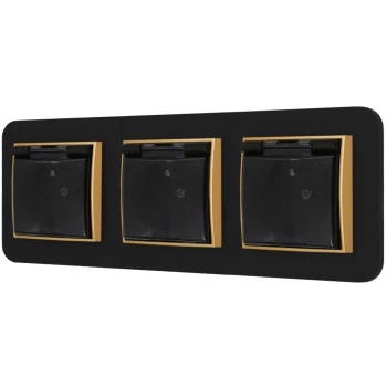 Trzy gniazda hermetyczne z ramką zaokrągloną seria MINI kolor czarny złoty