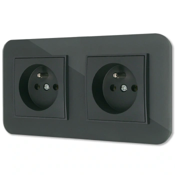 Dwa gniazda pojedyncze z ramką zaokrągloną efekt szkła seria ICON kolor grafitowy mat