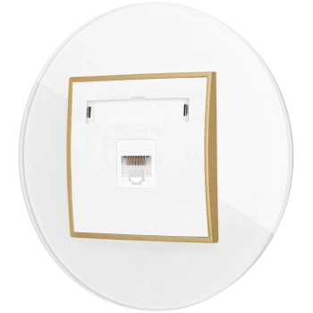 Gniazdo internetowe rj45 1x z ramką okrągłą efekt szkła seria ICON kolor biały/złoty