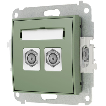 Mechanizm gniazda antenowego podwójnego typu F SAT niklowany Karlik seria MINI 61MGF-2 kolor szałwiowy