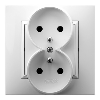 Gniazdo podwójne z uziemieniem kompletne z ramką seria ARIA kolor Biały symbol GP-2UZ/00