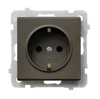 Gniazdo pojedyncze z uziemieniem schuko seria SONATA kolor Czekoladowy metalik symbol GP-1RS/m/40