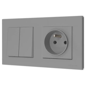 Włącznik podwójny z gniazdem pojedynczym z ramką seria Bella kolor popiel mat