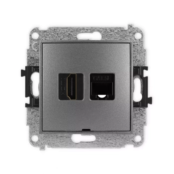 Mechanizm gniazda pojedynczego HDMI 2.0, 4K + gniazda komp. poj. 1xRJ45, kat. 5e, 8-stykowy, bez pola opisowego Karlik seria ICON 11IGHKBO-45e kolor grafitowy