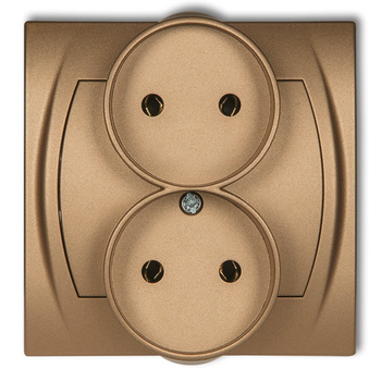 Gniazdo podwójne do ramki poziomej bez uziemienia 2x2P bez przesłon torów prądowych Karlik seria LOGO 8LGPR-2 kolor złoty metalik