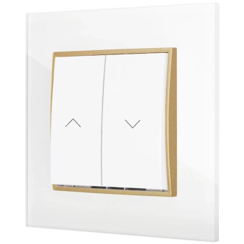 Włącznik roletowy zwierny z ramką kwadratową efekt szkła seria ICON kolor biały/złoty