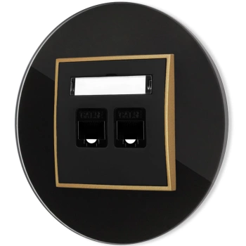 Gniazdo internetowe rj45 2x z ramką okrągłą efekt szkła seria ICON kolor czarny/złoty