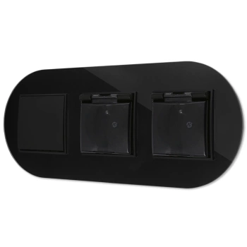 Włącznik pojedynczy i dwa gniazda hermetyczne z ramką okrągłą efekt szkła seria ICON kolor czarny