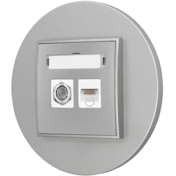 Gniazdo rj45/antenowe z ramką okrągłą seria MINI kolor srebrny