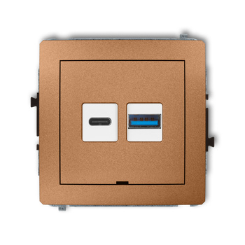 Mechanizm ładowarki USB podwójnej USB C + USB A, 20W max., bez pola opisowego Karlik seria DECO 8DCUSBBO-8 kolor złoty metalik
