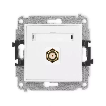 Mechanizm gniazda antenowego pojedynczego typu F SAT pozłacany Karlik seria MINI MGF-1.1 kolor biały
