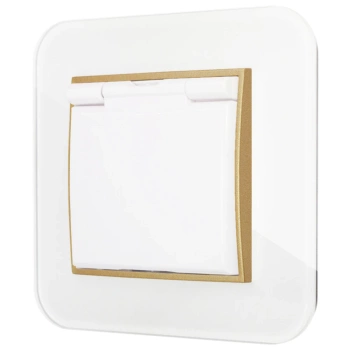 Gniazdo hermetyczne z ramką zaokrągloną efekt szkła seria ICON kolor biały/złoty