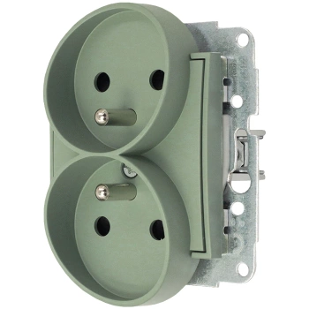 Mechanizm gniazda podwójnego do ramki z uziemieniem 2x2P+Z z przesłonami torów Karlik seria MINI 61MGPR-2zp kolor szałwiowy
